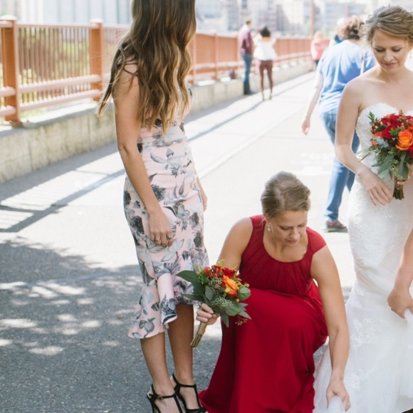 ASOS Pink and Grey Floral Bandeau Peplum Midi Dress - Picture 7 of 10